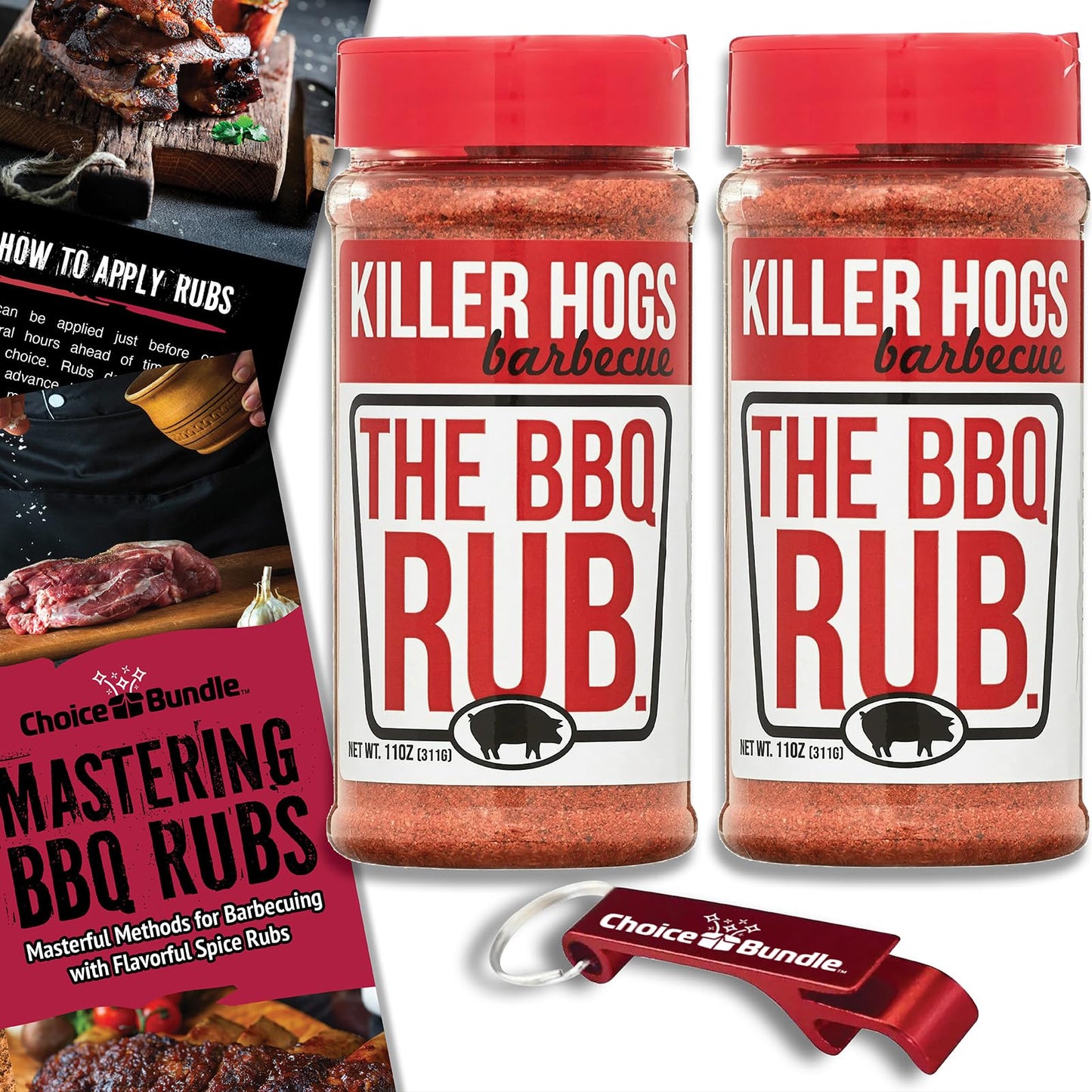 Removeer Hogs The Bbq Rub Top-Grade Barbecue Spice & Seasoning 2 Pk (22 Oz) + Bbq Guide & Bottle Opener (4 Items)!