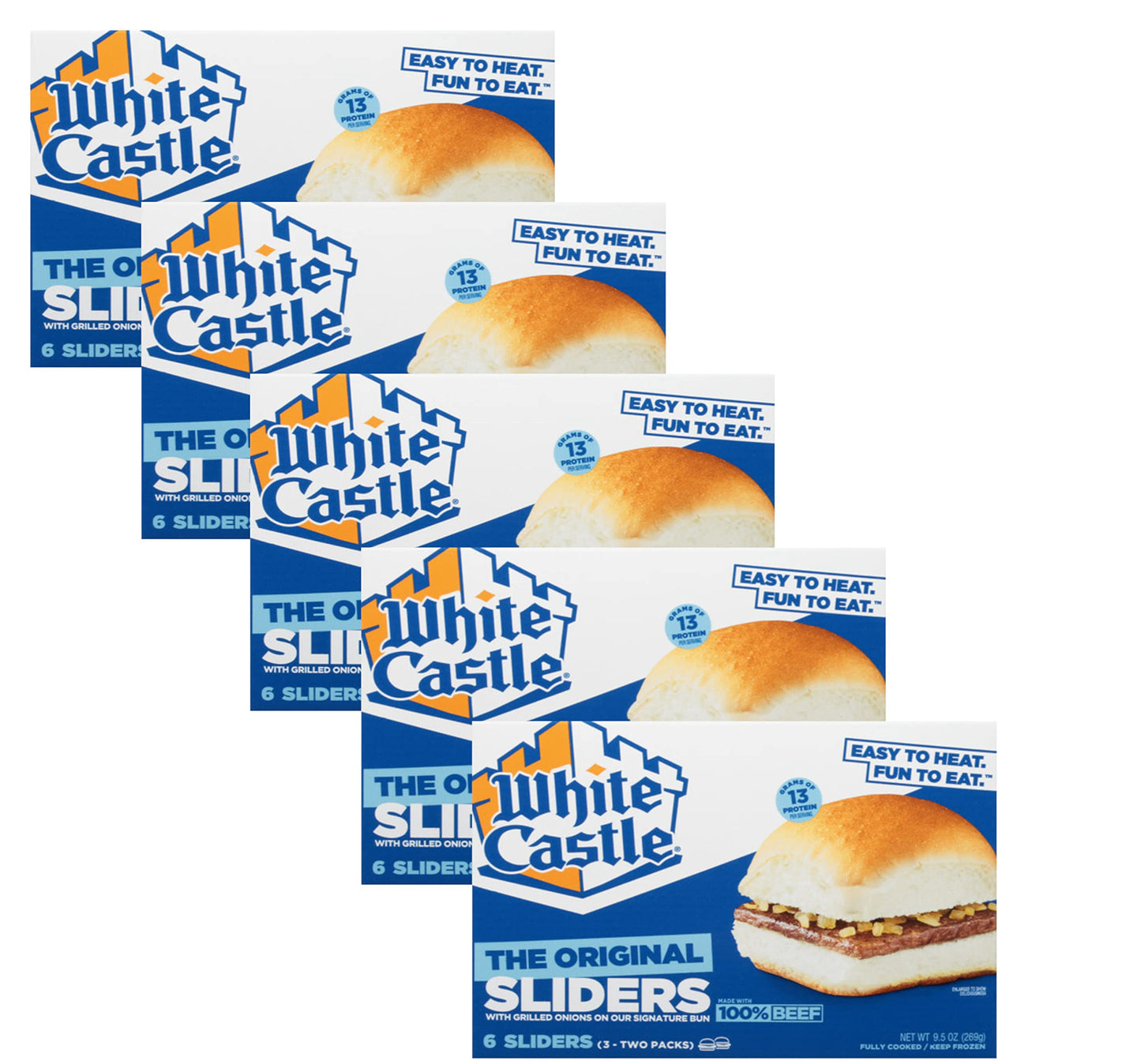 Ready Set Gourmet White Castle Hamburgers - 100% Beef with Grilled Onions - 5 Pack (9.5 oz Each) - 13g Protein Per Serving