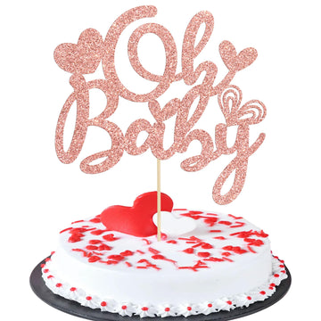 Ephlyn 1Pcs Happy Valentine'S Day Oh Baby Cake Topper Rose Gold Glitter Valentine Babyshower Cake Decorations For Love Valentine