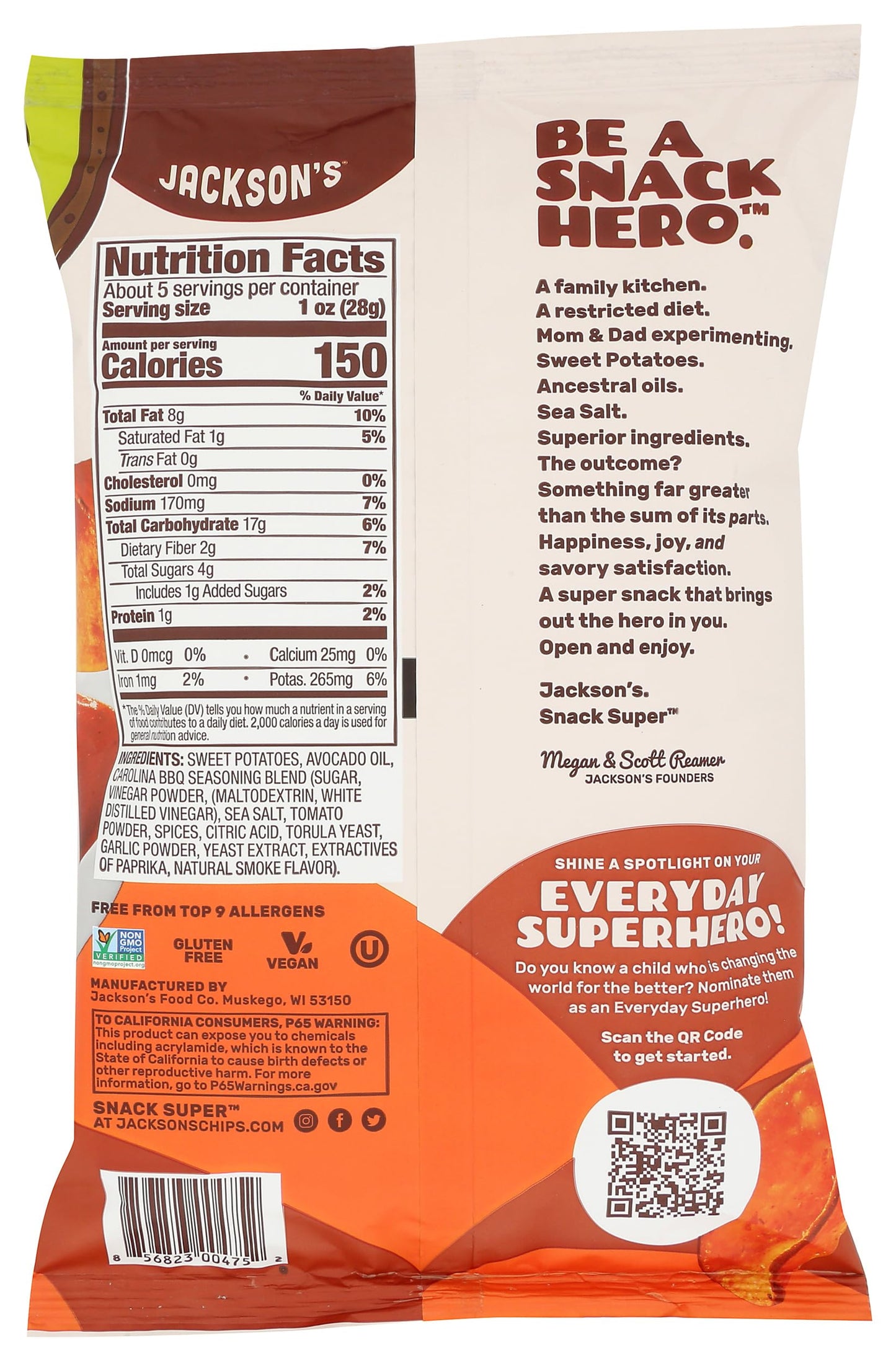 Jacksons Honest Chips, Chip Sweet Potato Carolina Barbeque, 5 Ounce