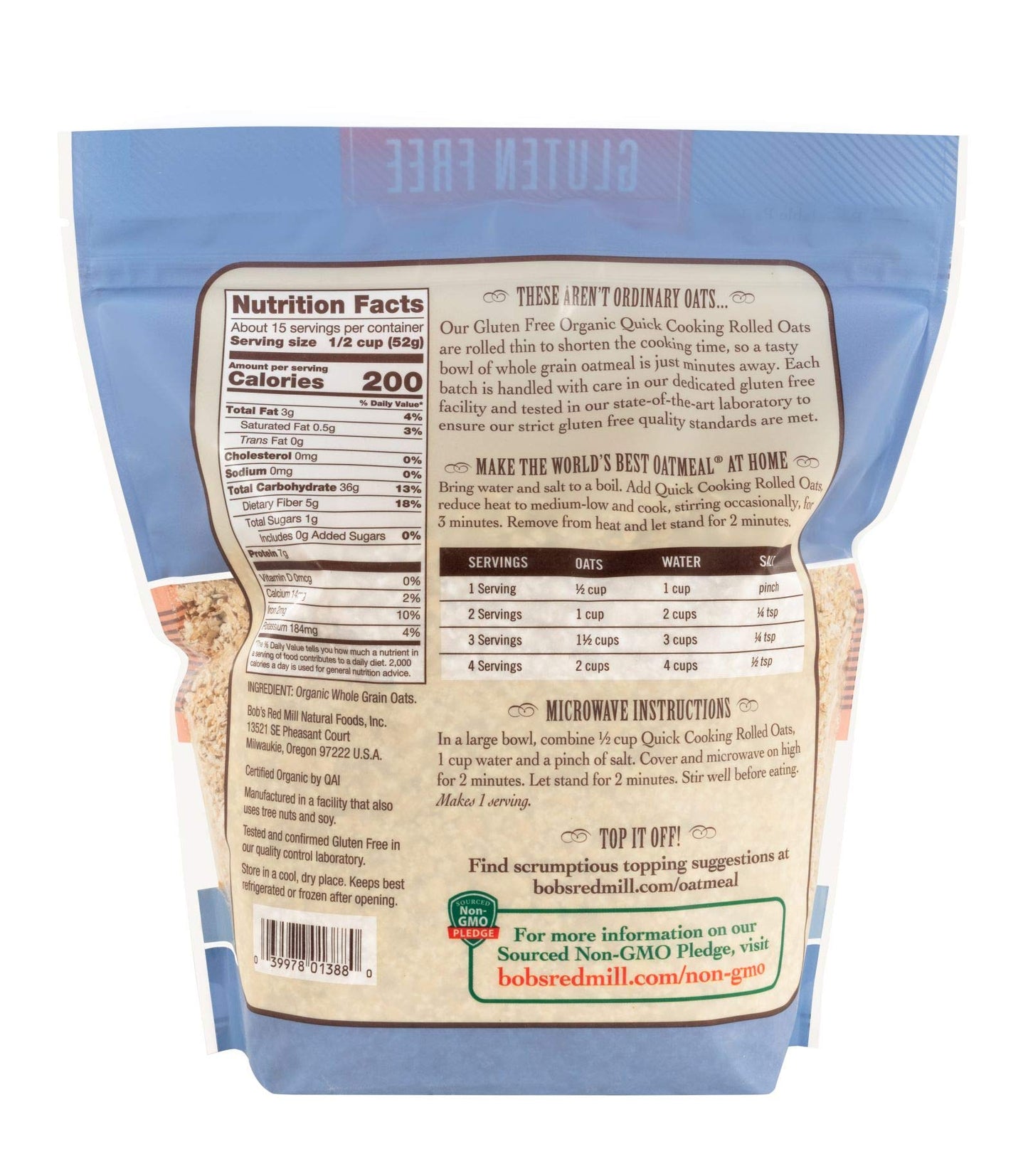 Bob's Red Mill Organic Quick Cooking Rolled Oats, Gluten Free, 28 Ounces (Pack Of 4)