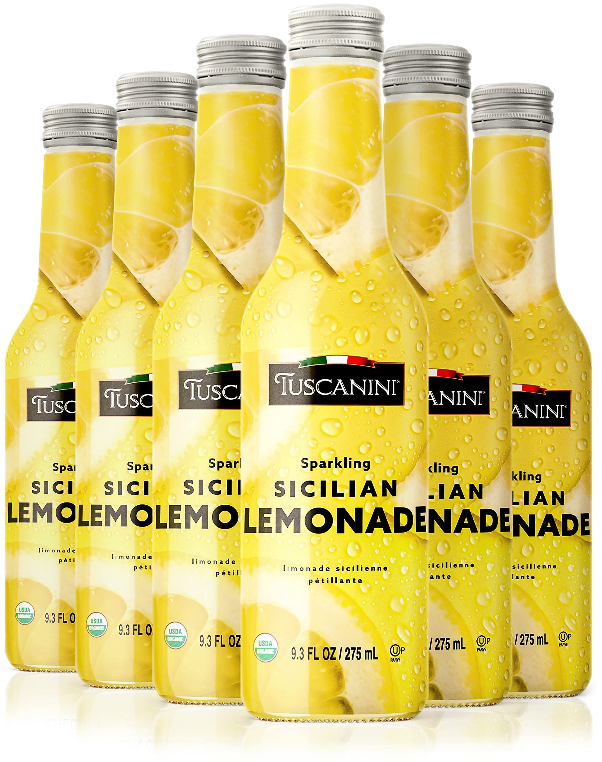 Tuscanini Organic Sparkling Lemonade, 9.3oz (6 Pack) - No Food Coloring, Product of Italy, Premium Glass Bottle
