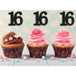 Sumerk 24Pcs Number 16 Cupcake Toppers Black Glitter 16Th Birthday Cupcake Picks Anniversary Party Decorations
