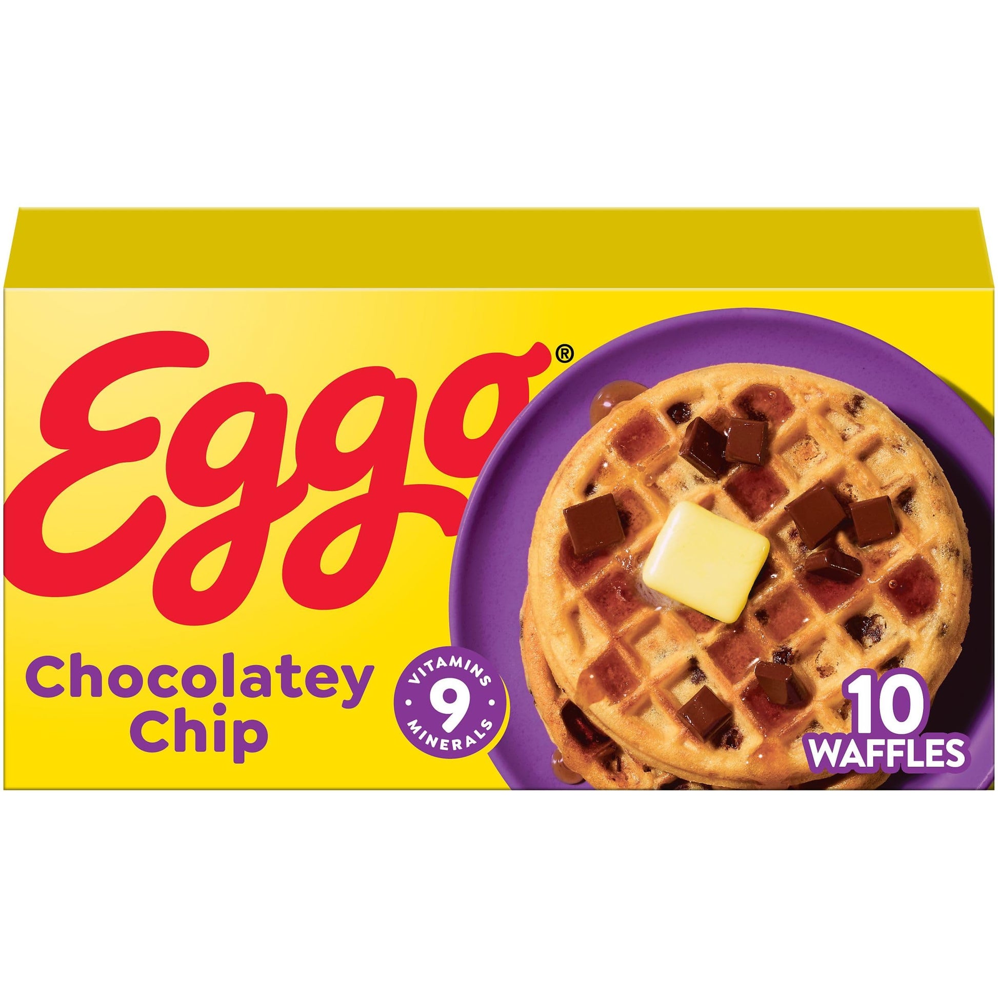 Eggo Frozen Waffles, Frozen Breakfast, Breakfast Food, Chocolatey Chip, 12.3oz Box (10 Waffles)
