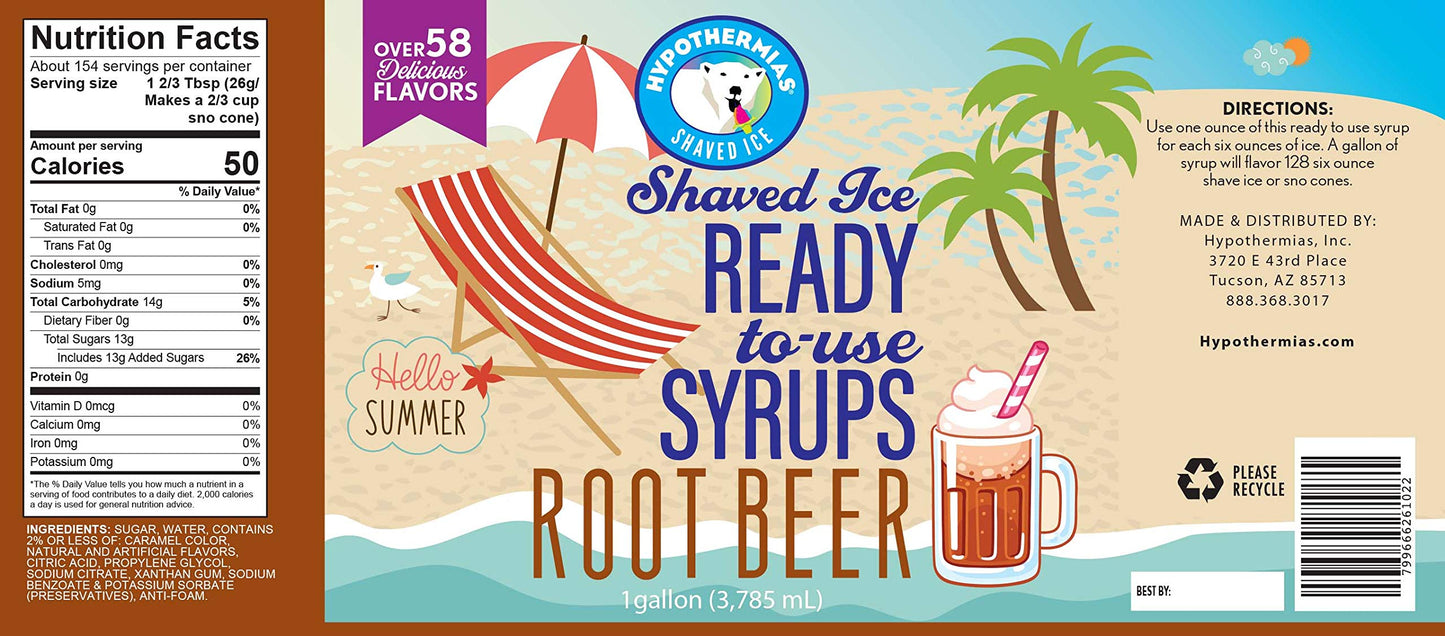 Hypothermias Root malt-inspired Syrup - 128 Fl Oz - 100% Pure Cane Sugar - Hawaiian Snow Cone Flavor - Brown