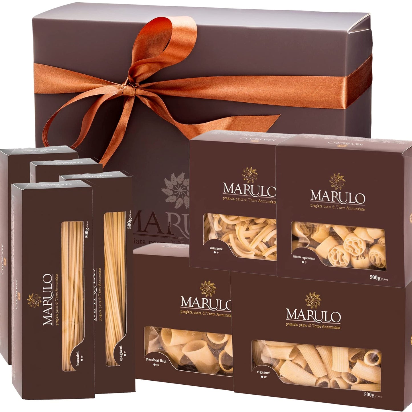 8 Pack, Artisan Italian Gourmet Homemade Pasta Gift Basket Box Set, Gourmet Bronze Cut Pasta Set, Luxury Gold Line Box, (Tagliat