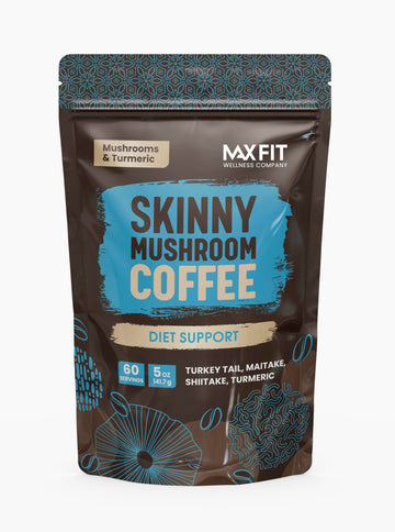 Skinny Instant Mushroom Coffee (60 Servings) Mental Focus Plus Diet Support - Turkey Tail, Maitake, Shiitake & Turmeric, Mixed W