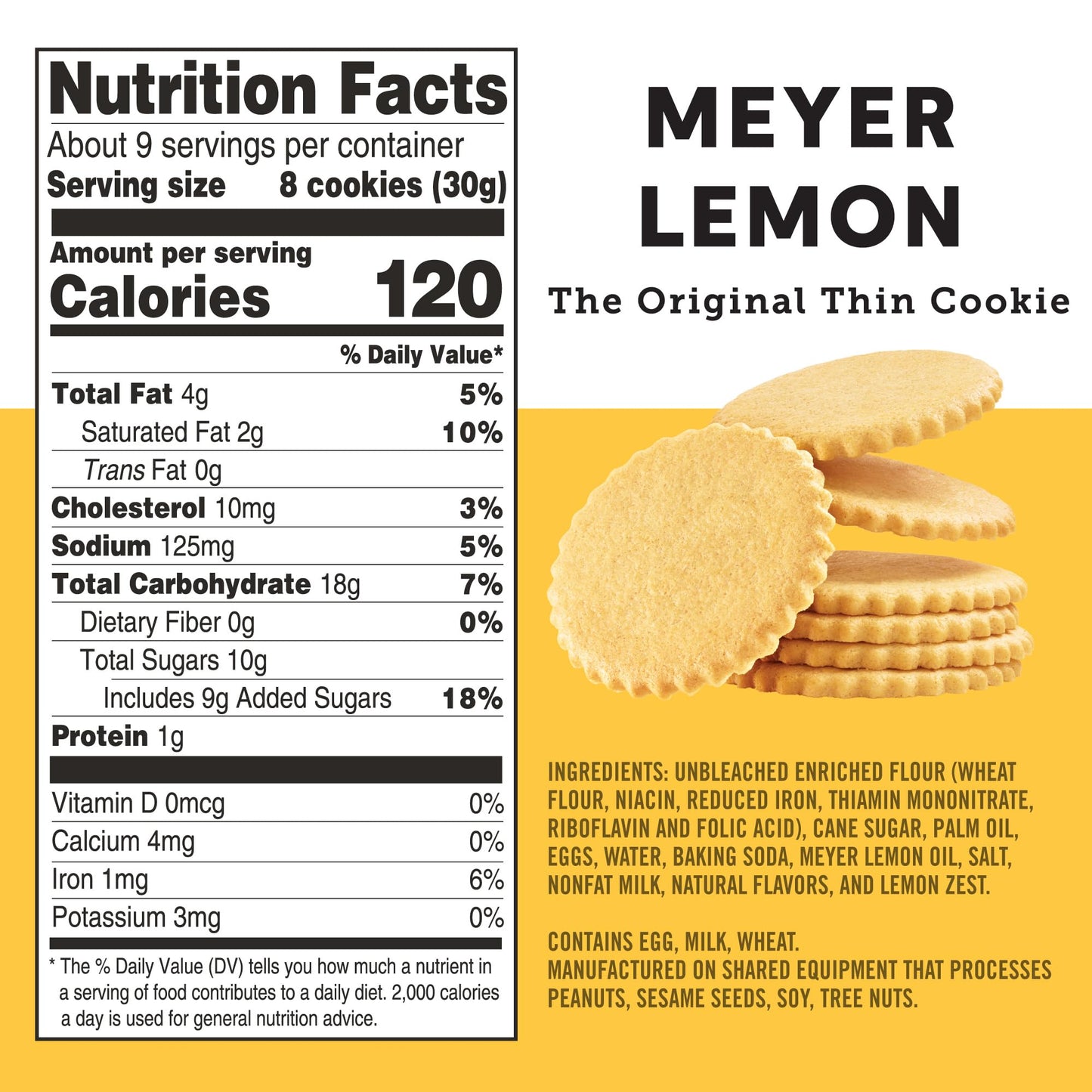 Deweys Bakery Meyer Lemon Moravian Style Cookie Thins, Bakery Fresh with Real Simple Ingredients, Low Calorie Snack, No Artific