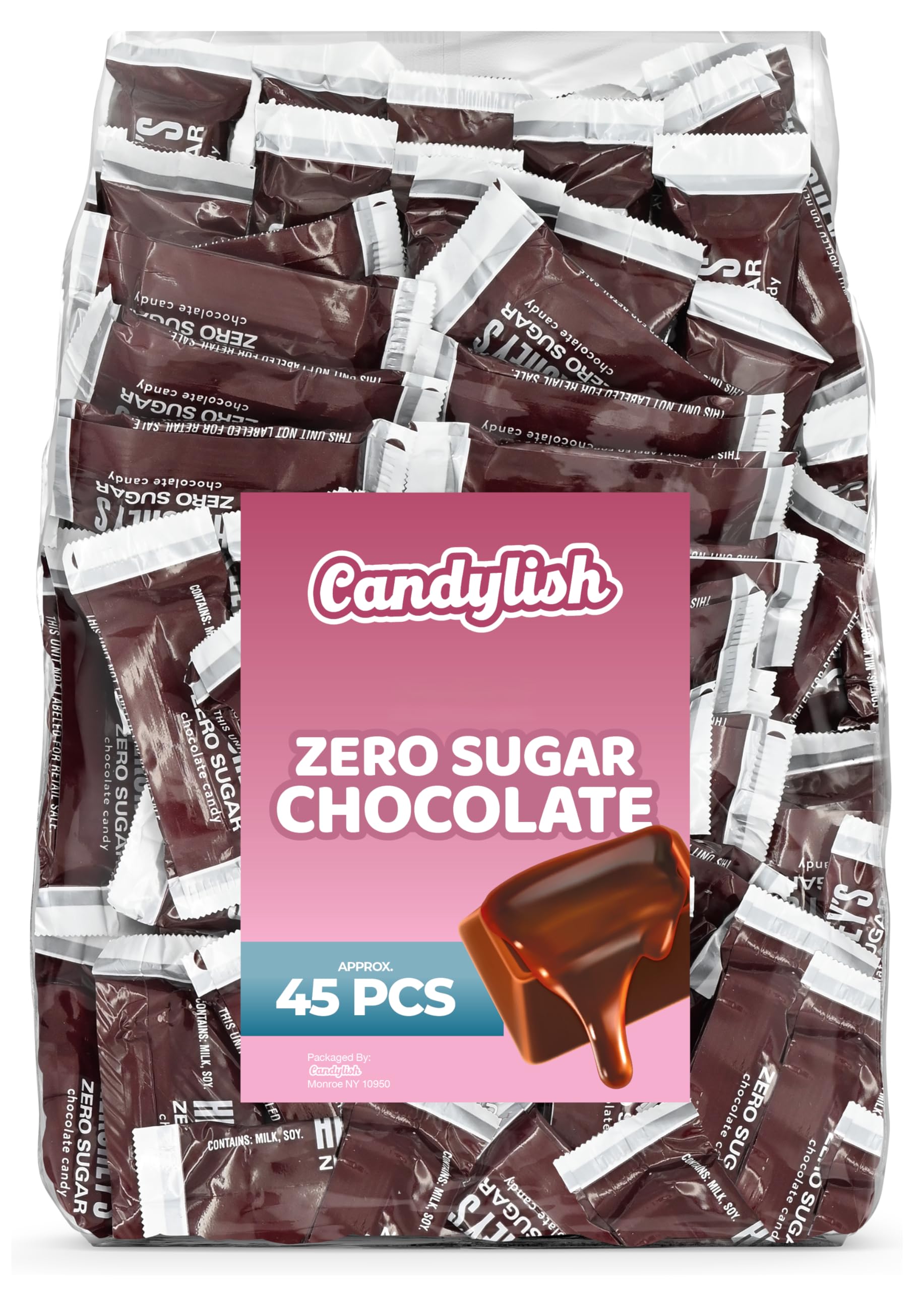 Zero Sugar Milk Chocolate Candy Bars - Approx. 45 Pieces Bulk Pack