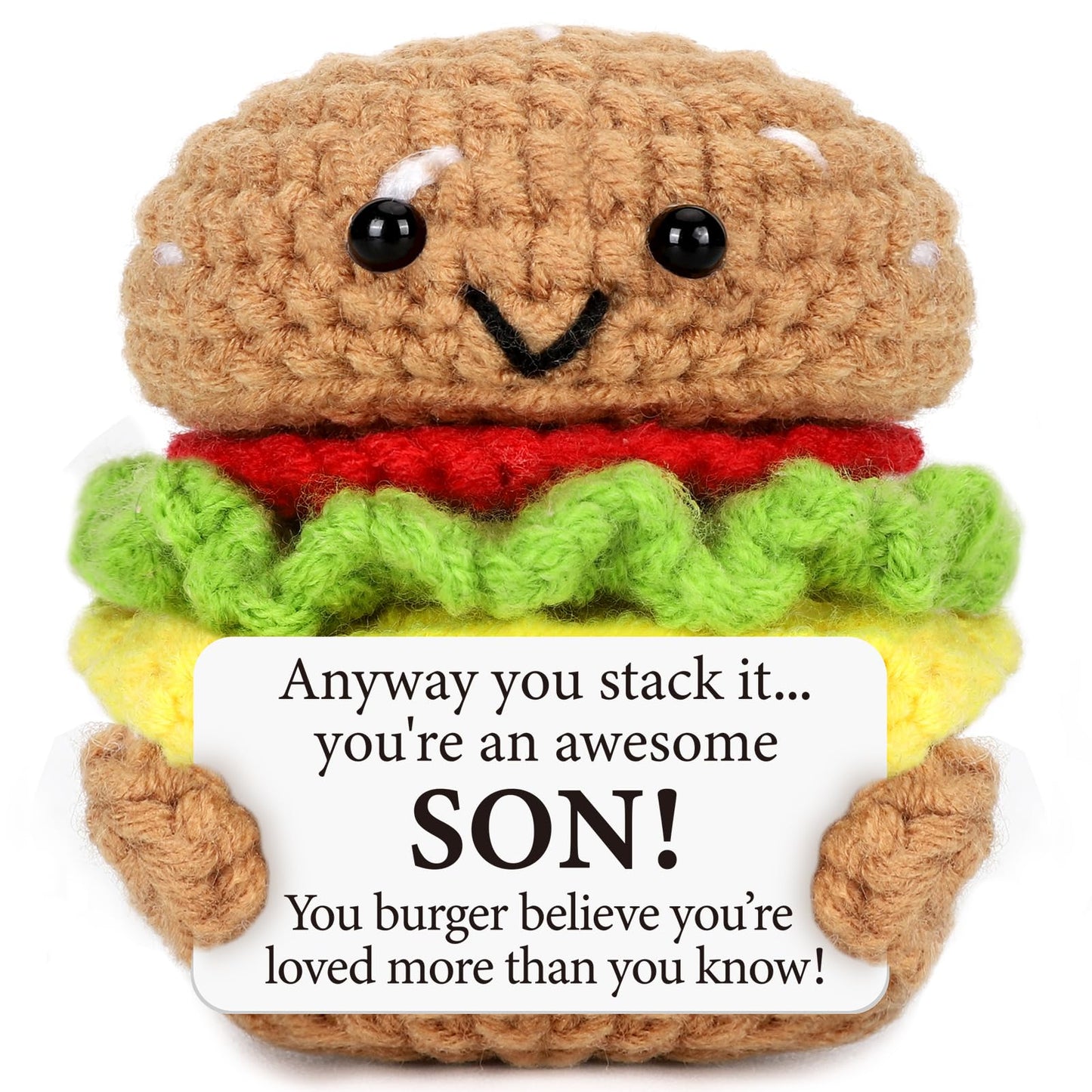 Avboda Mini Birthday Gift For Son From Dad Mom Handmade Crochet Burger For New Dad Son-In-Law Mature-Themed Sons New Father Christmas Basket Idea From Parents To Sons From Mother Father