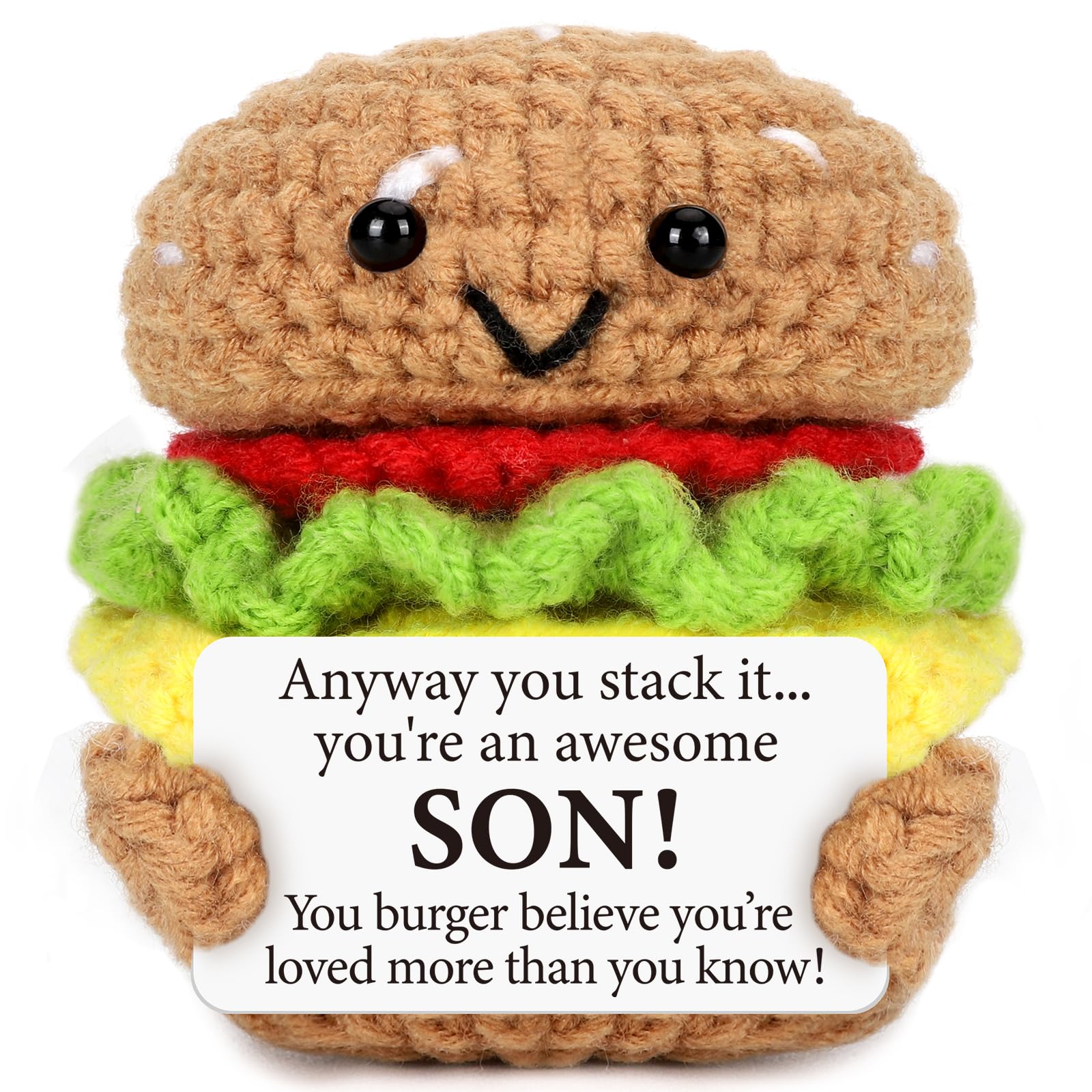 Avboda Mini Birthday Gift For Son From Dad Mom Handmade Crochet Burger For New Dad Son-In-Law Mature-Themed Sons New Father Christmas Basket Idea From Parents To Sons From Mother Father