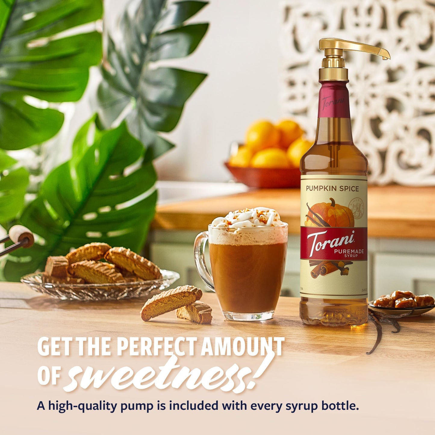 Torani Puremade Pumpkin Spice Syrup for Drinks, 25.4 Fl Oz, Pump Included