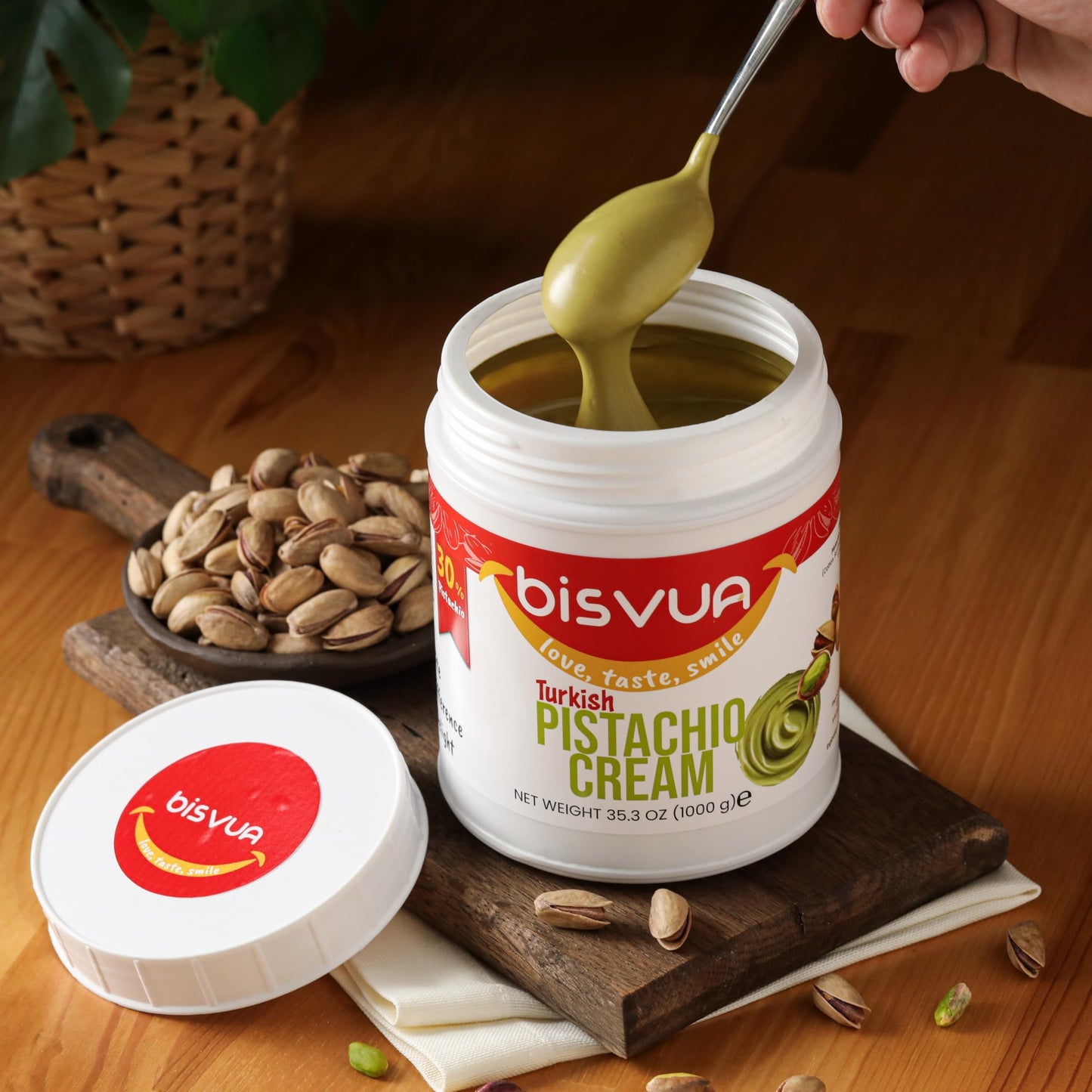 BISVUA enhanced Pistachio Cream (30%)  1 kg (2.2 lb.) - Pistachio Butter & Spread - Perfect for Viral Dubai Chocolate Bar Kit - Kataifi  Ice Cream  Versatile Butter for Desserts  Breakfast