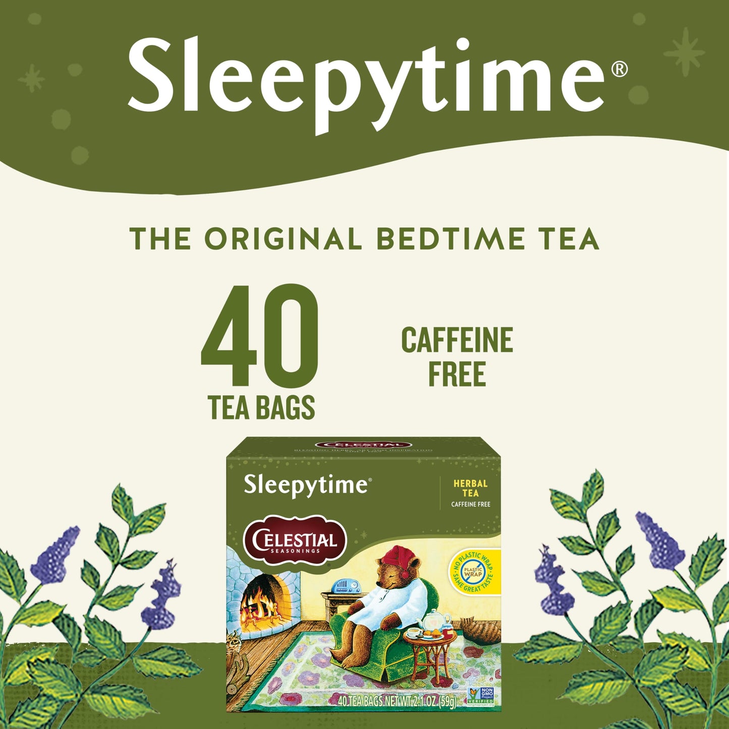 Celestial Seasonings Sleepytime Herbal Tea, Caffeine Free, 40 Tea Bags, Box of 6