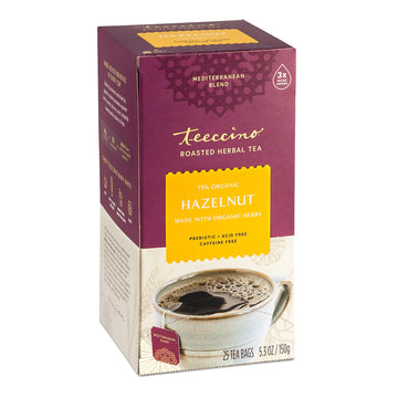 Teeccino Hazelnut Herbal Tea - Caffeine-Free & Prebiotic - 25 Tea Bags - Rich & Roasted Flavor