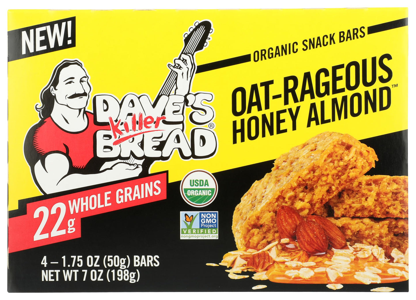 Daves Killer Bread Organic Snack Bar, Oat-Rageous Honey Almond, 4 Count (Pack of 6), 22g Whole Grains, Non-GMO, Kosher