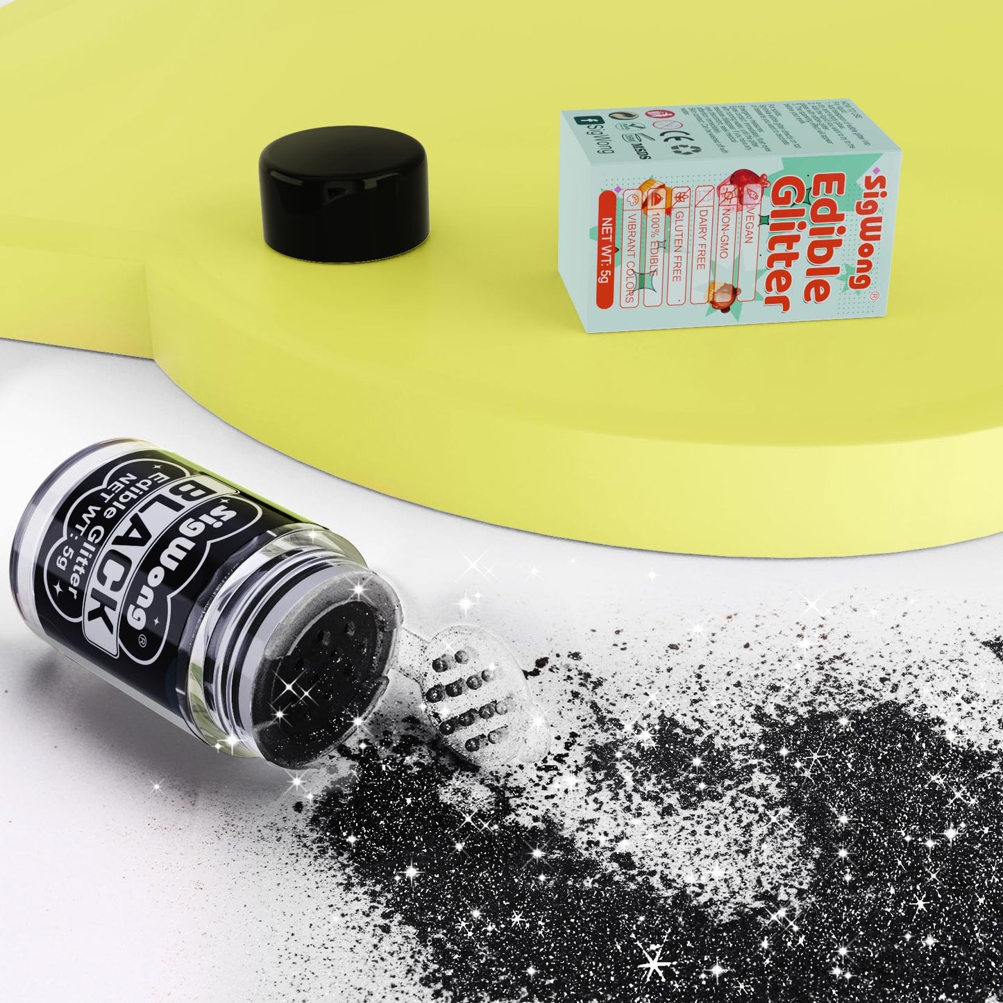 SigWong Black Edible Glitter - 5g Food Grade Shimmering Dust for Cakes, Chocolates, Cupcakes, Vegan
