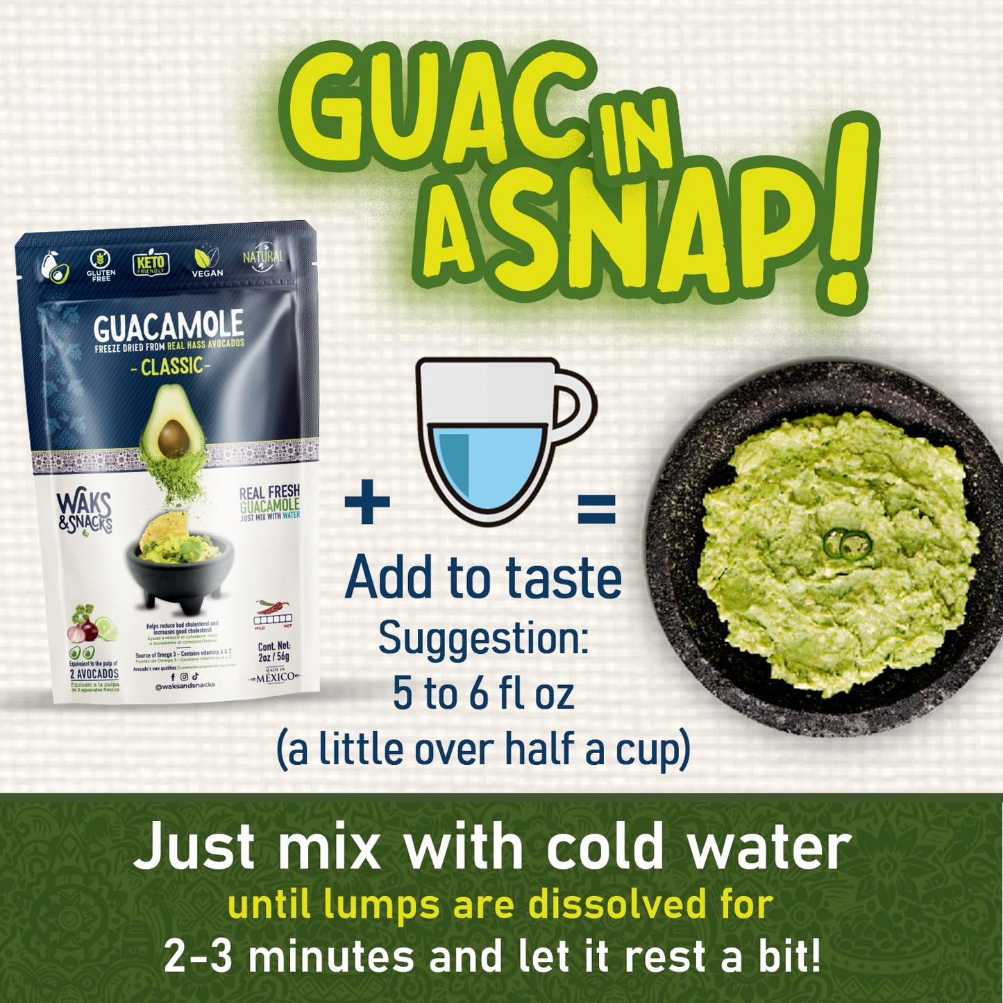 WAKS & SNACKS Freeze Dried Guacamole Variety Pack | 100% Fresh Hass Avocados | Vegan & Gluten-Free | 5-Pack (2 oz each)