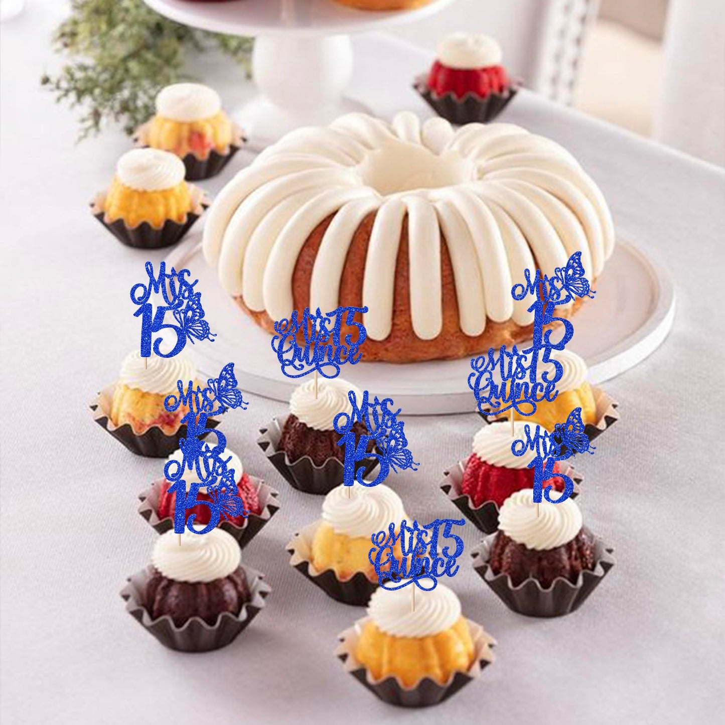 Rssta i Cupcake Toppers 24 Pack for 15th Birthday, Deep Blue Design