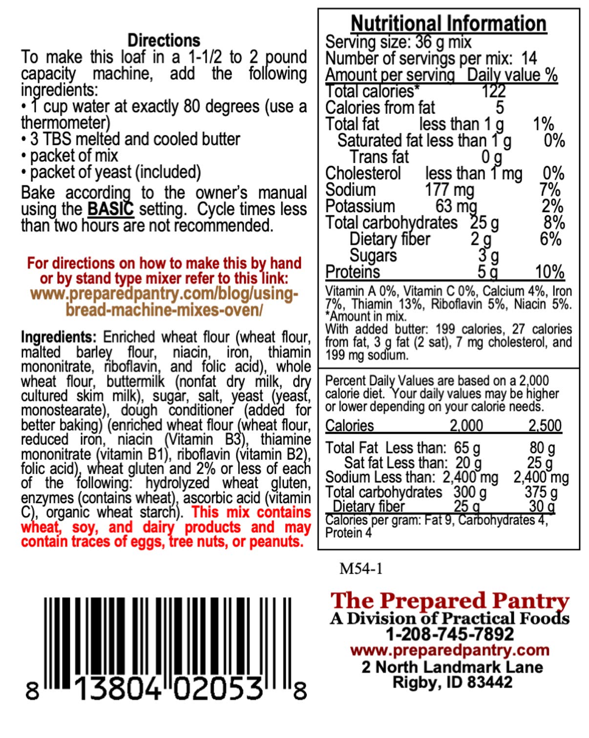 The Prepared Pantry Buttermilk Wheat Bread Mix - 17.8 oz - For Bread Machine or Oven
