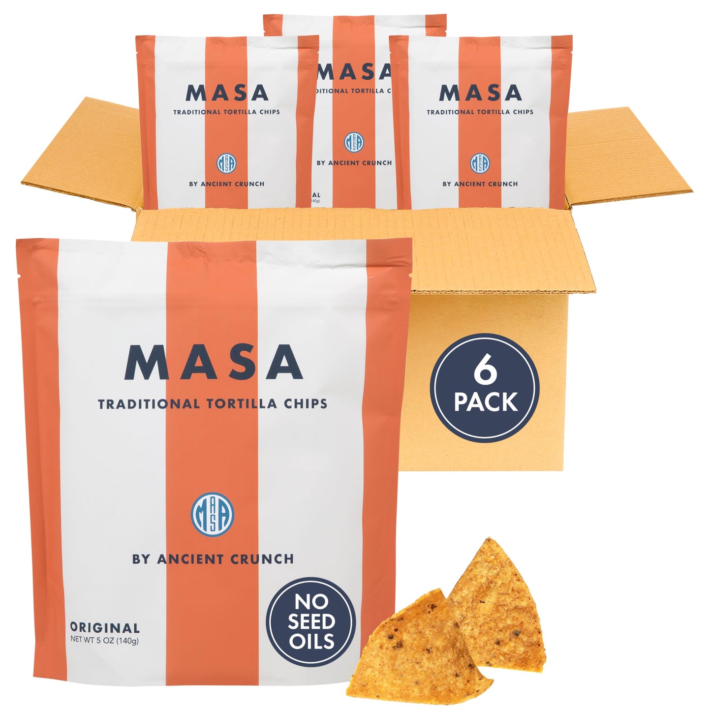 MASA CHIPS - Tortilla Chips Snack Pack - Seed Oil Free  Naturally Grown Corn Chips - Low Carb Snacks - Made with Grass Fed Tallow & Sea Salt - 6 Pack  5 Ounce Each