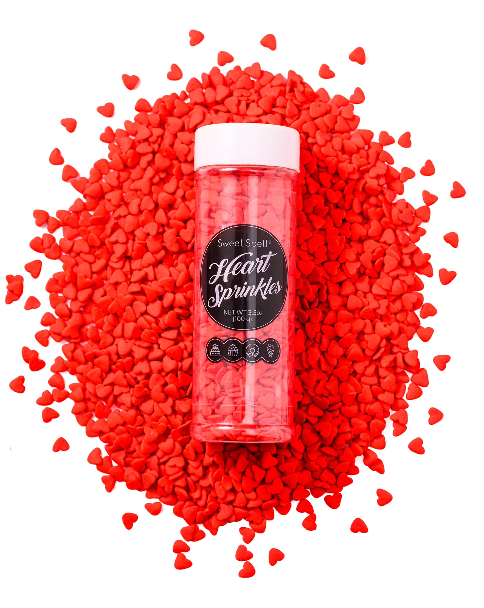 Sweet Spell Red Heart Sprinkles - Edible Valentine Heart Sprinkles for Cake Decorations 3.5oz