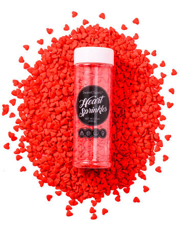 Sweet Spell Red Heart Sprinkles - Edible Valentine Heart Sprinkles for Cake Decorations 3.5oz