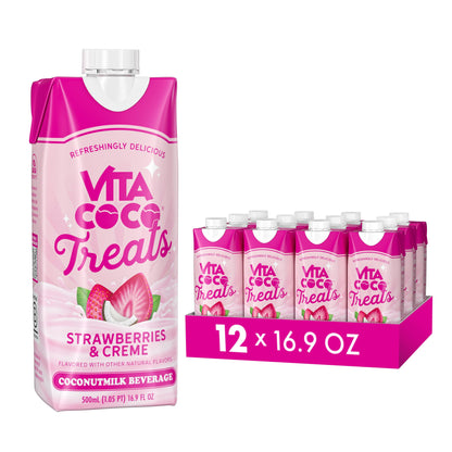 Vita Coco Treats Strawberries & Cream Coconut Milk Drink | Sweet, Refreshing, Treat | Lower Sugar Pink Drink Alternative| 16.9 f