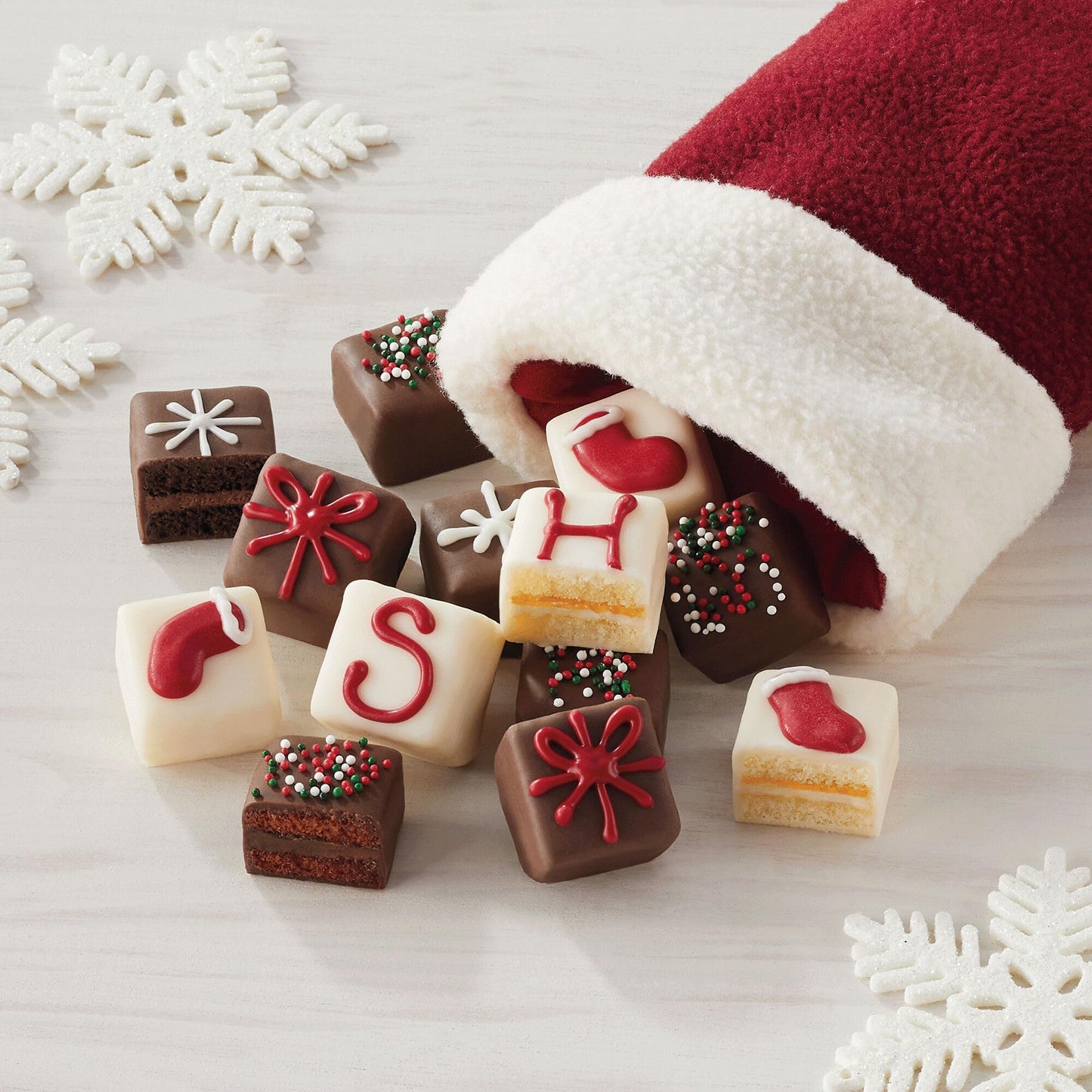 The Swiss Colony Happy Holidays Petits Fours Cakes - Gourmet Cake Assortment with Chocolate, Layer Cakes, and Jam - Christmas De