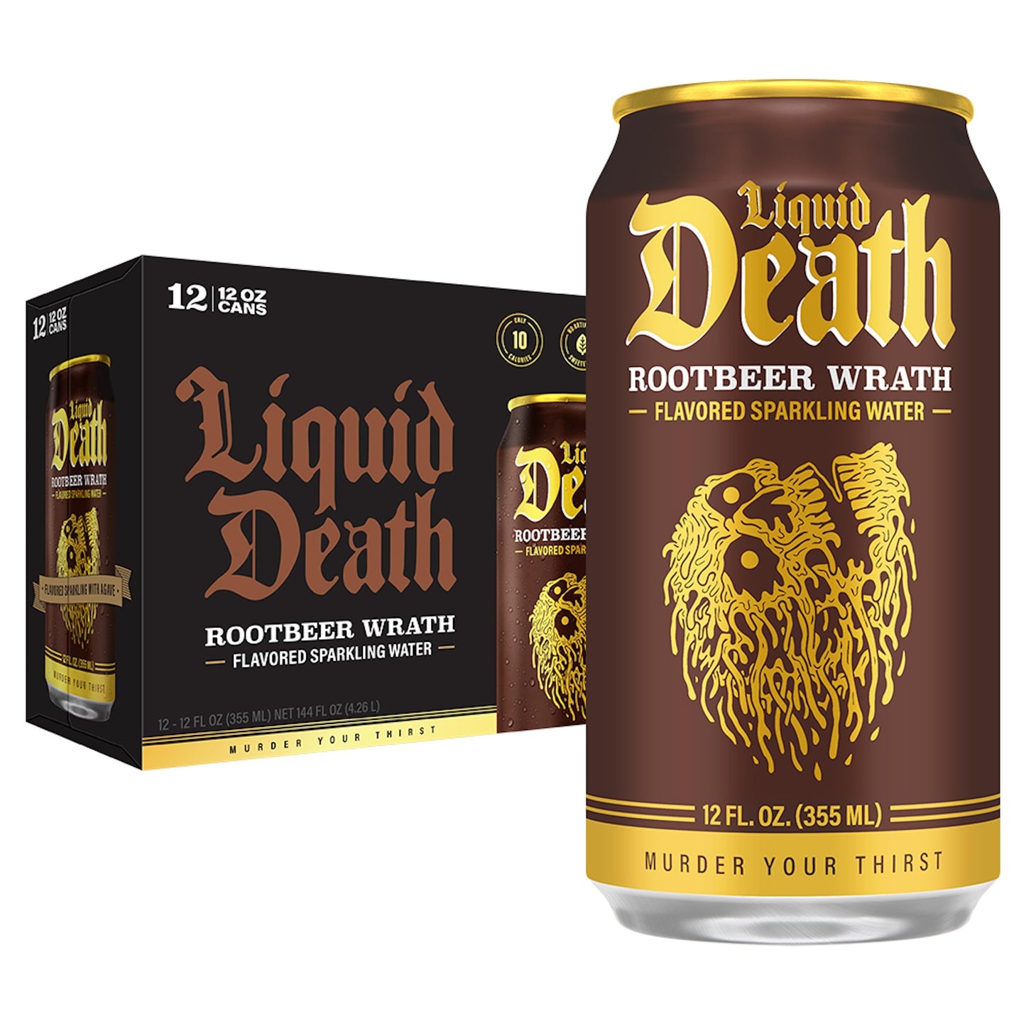 Liquid Death Rootbeer Wrath Sparkling Water, Low Sugar, 12oz Cans, 12-Pack