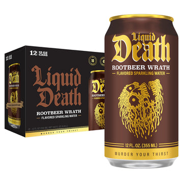 Liquid Death Rootbeer Wrath Sparkling Water, Low Sugar, 12oz Cans, 12-Pack