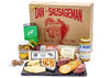 Dan the Sausageman Gourmet Gift Basket - 8 Piece Set with Summer Sausage, Cheese, Mustard, Crackers, Olives, Nuts, and Candy