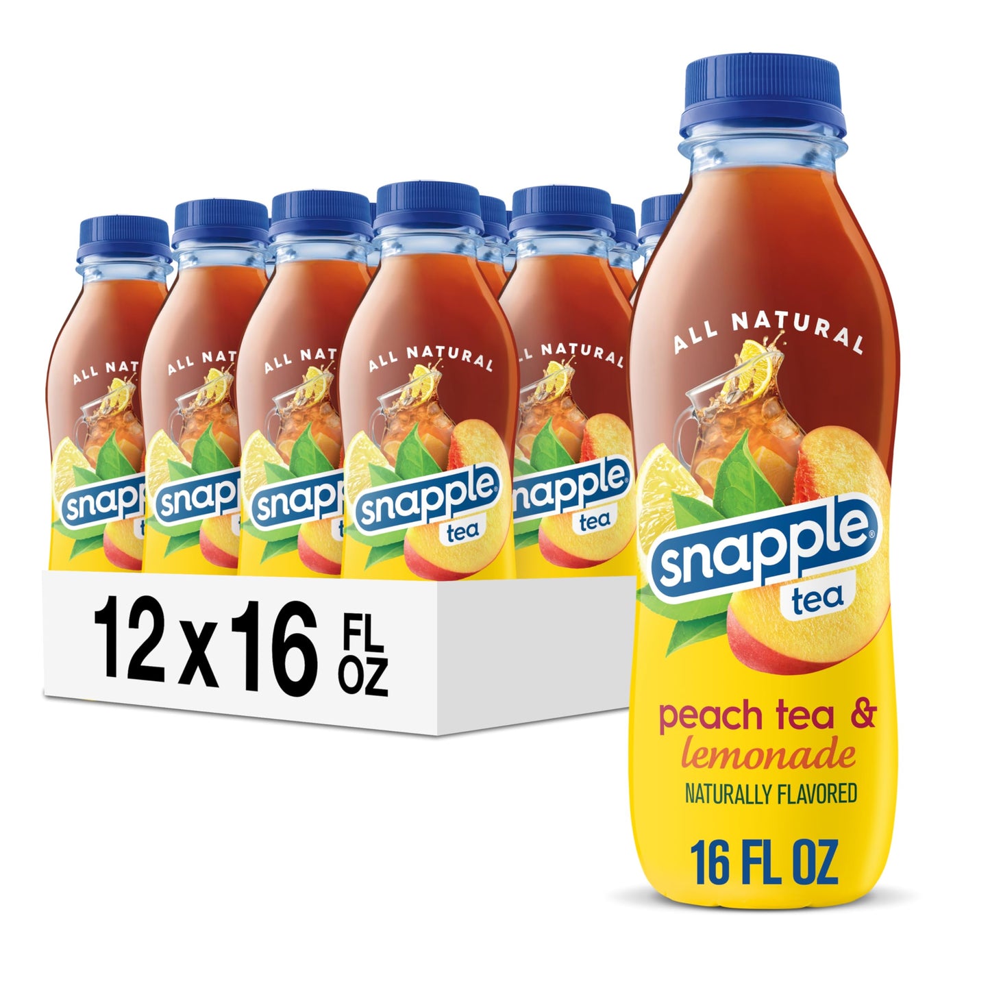 Snapple Peach Tea Lemonade, Pack of 12, 16 Fl Oz Bottles