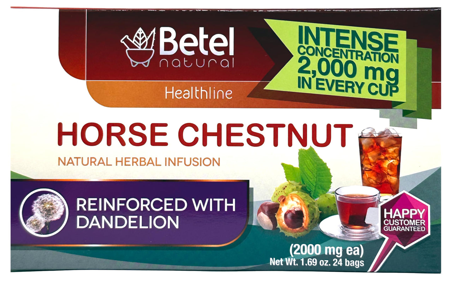 Betel Natural Premium Horse Chestnut Tea with Dandelion - 24 Tea Bags, Supports Healthy Circulation, 1 Count