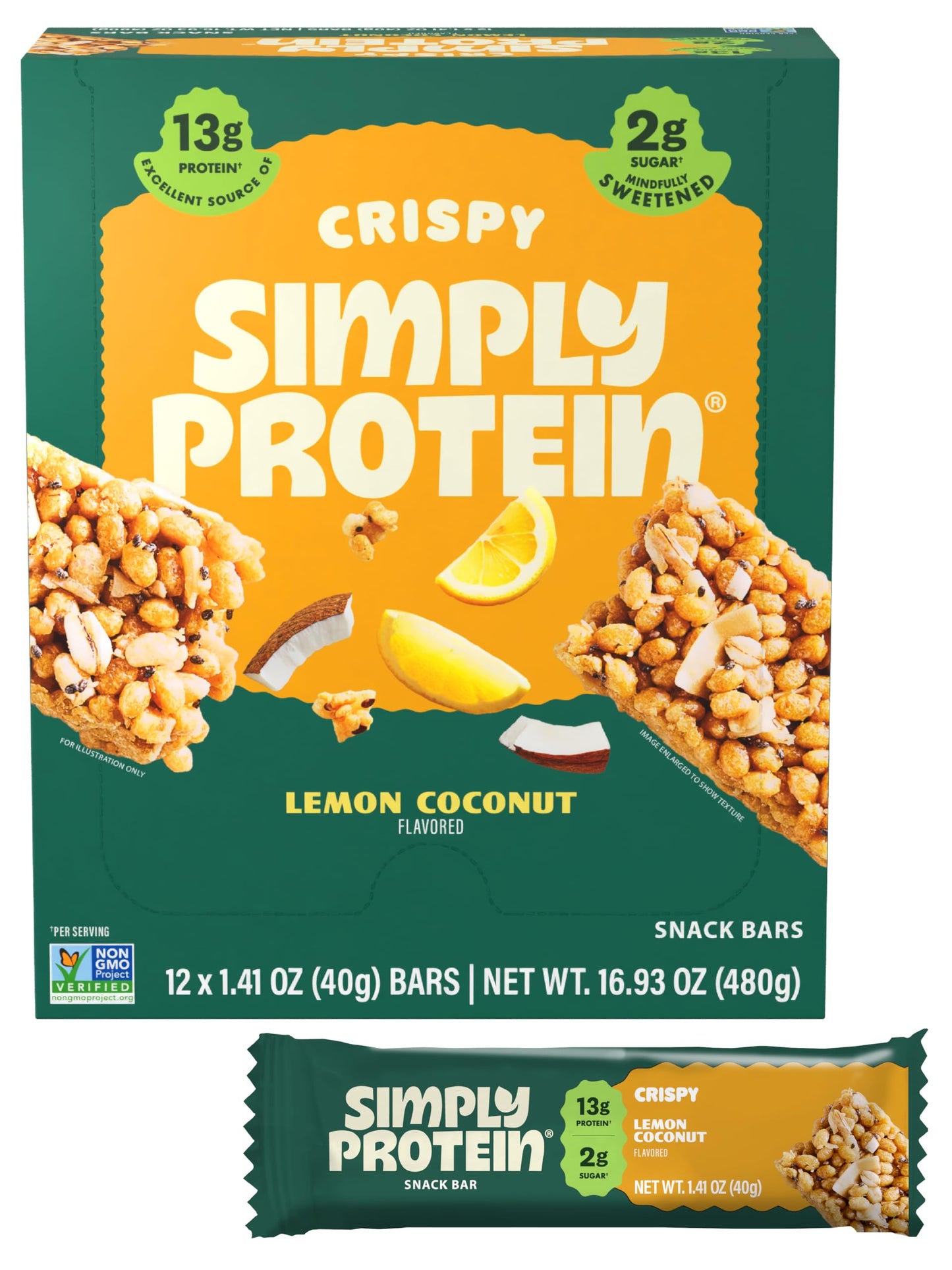 SimplyProtein Vegan Protein Bars - Lemon Coconut, 12g Protein, 2g Sugar, Gluten Free, Dairy Free, 32 Count
