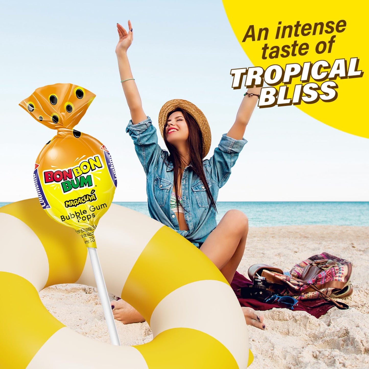 Colombina Bon Bon Bum Lollipops Tropical Passion Fruit Flavor, 24 Count (Pack of 2)