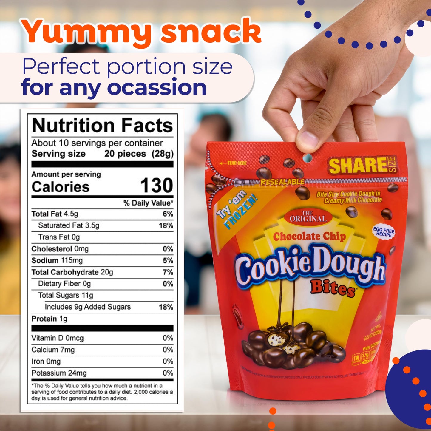 Candylandia Cookie Dough Bites Candy With Raw Edible Cookie Dough In Value Size 10.5 Ounce Bag | Chocolate Chip Flavor | 1 Bag
