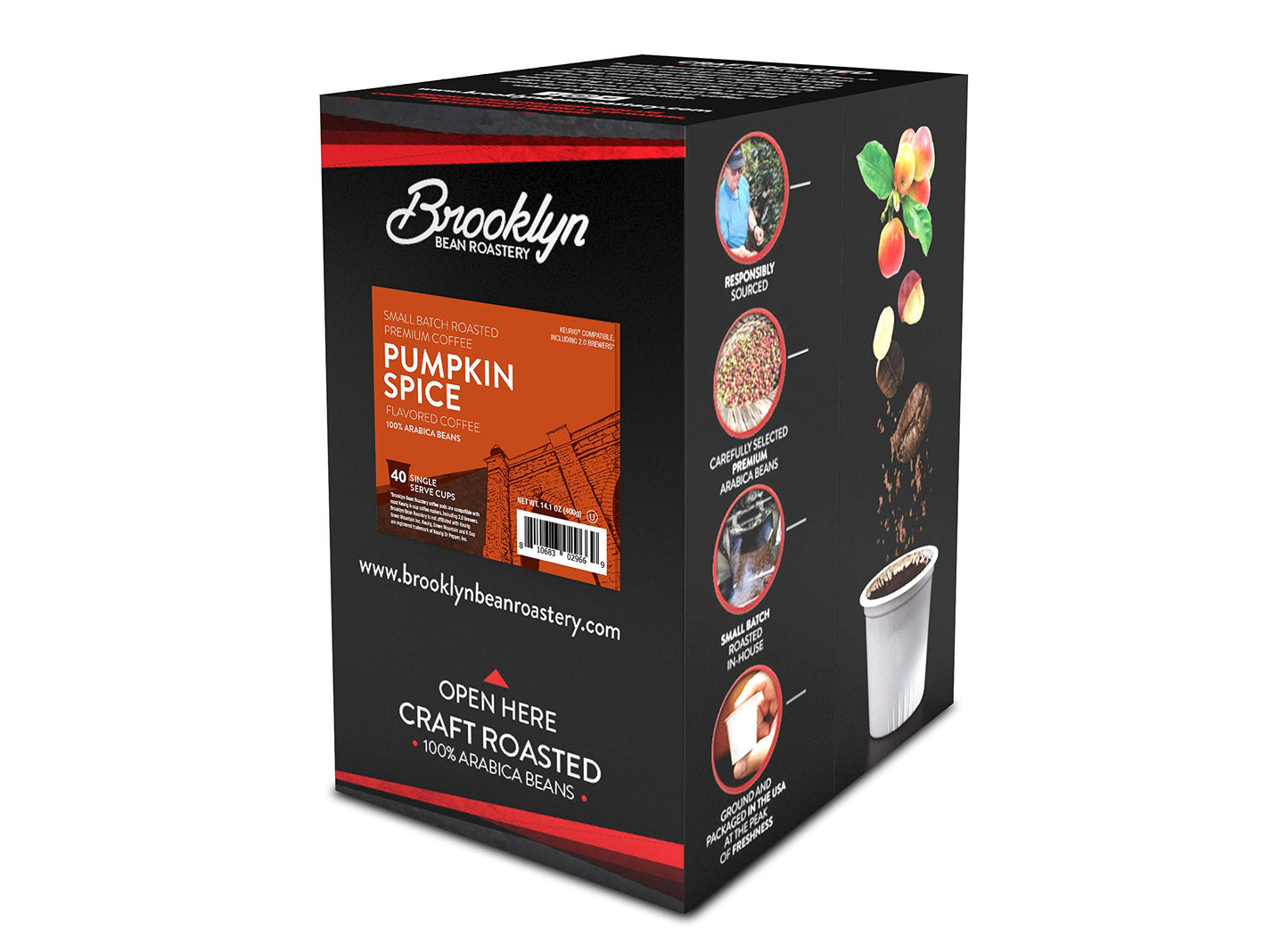 Brooklyn Beans Pumpkin Spice Coffee Pods, 40 Count, Compatible with Keurig K Cup malt-inspired