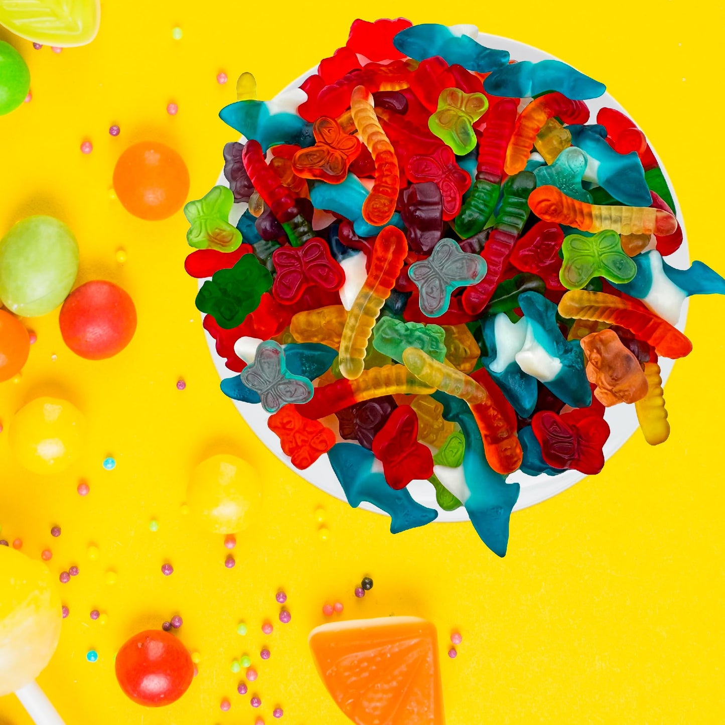Gummy Candy Mix | 2-Pound Bag | Blue Sharks, Bears, Worms, Butterflies - Party Favors