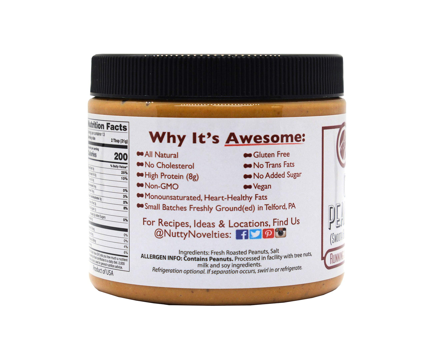 Nutty Novelties Classic Salted Peanut Butter - High Protein, Low Sugar Healthy Peanut Butter - All-Natural Peanut Butter Free Of