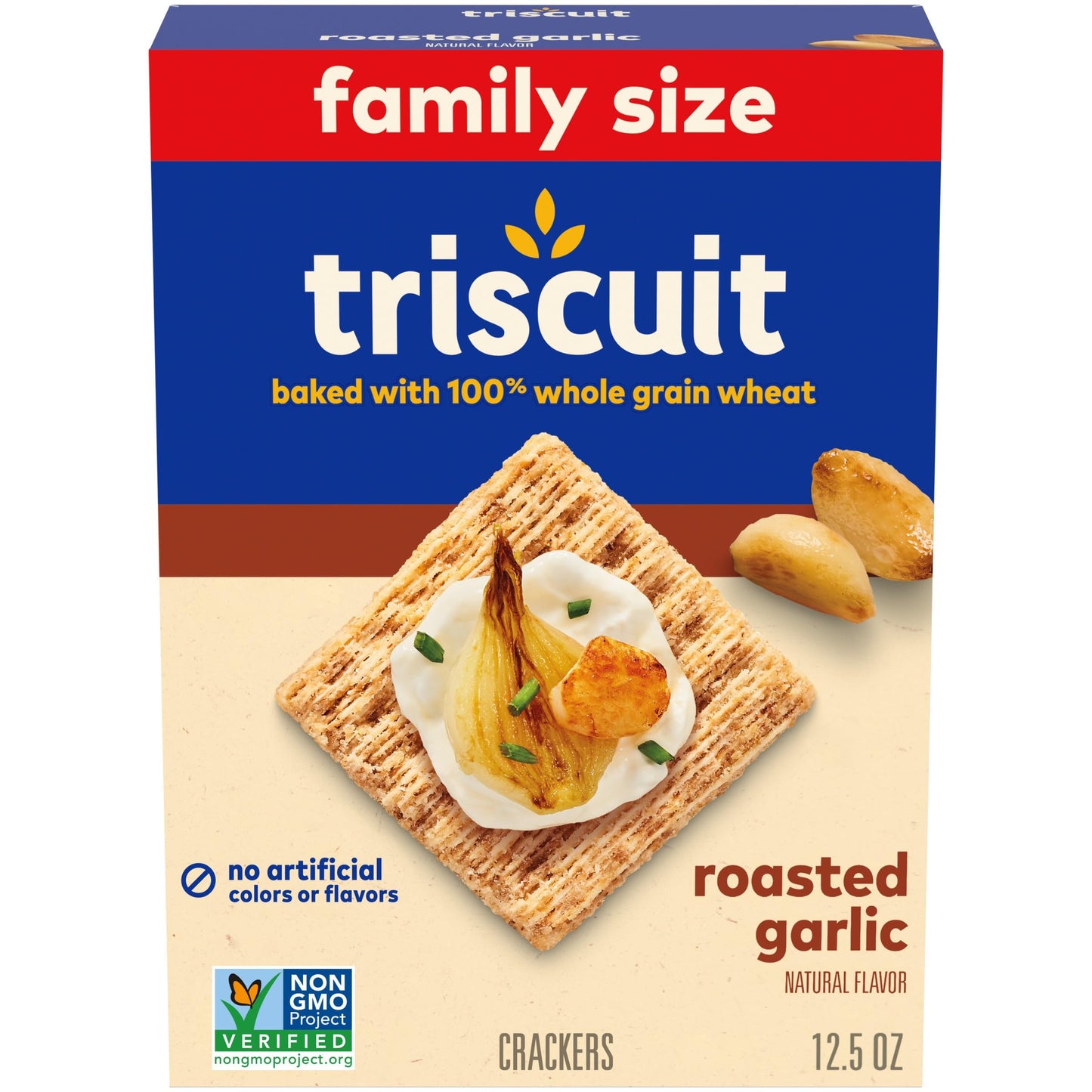 Triscuit Roasted Garlic Whole Grain Wheat Crackers, Snack Crackers, Lunch Snacks, Family Size, 12.5 oz