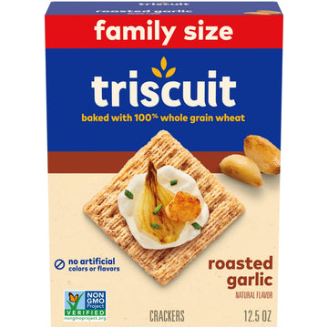 Triscuit Roasted Garlic Whole Grain Wheat Crackers, Snack Crackers, Lunch Snacks, Family Size, 12.5 oz
