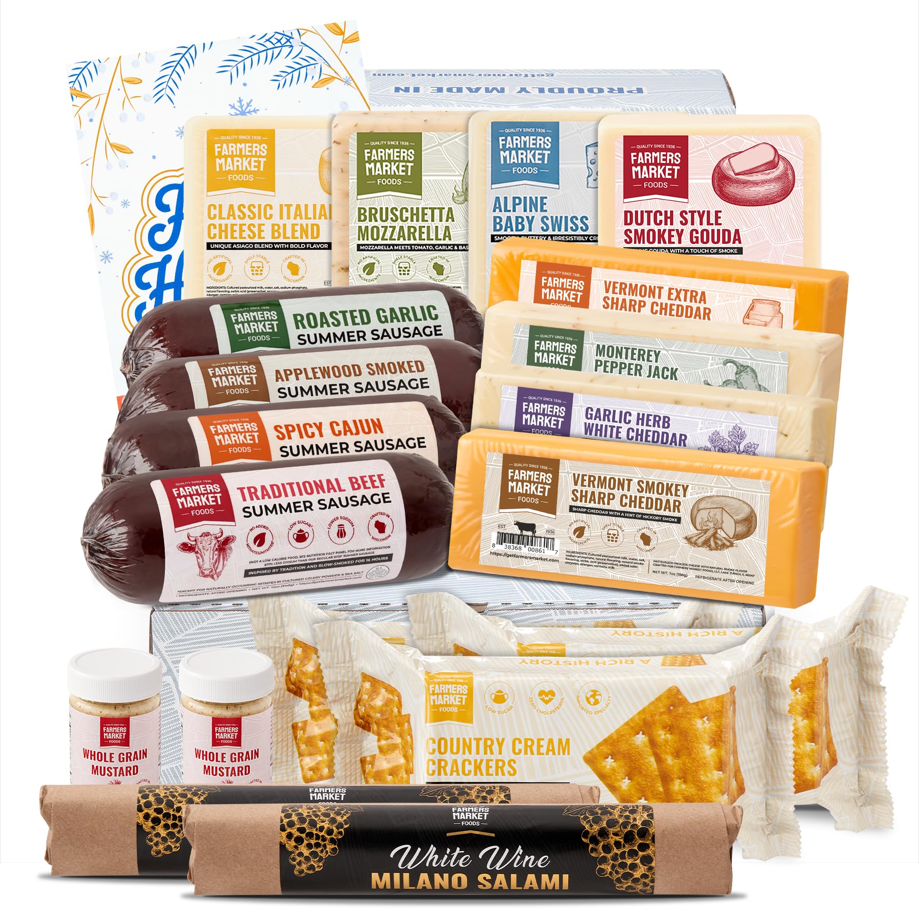 Farmers Market Gift Basket, Gluten Free, Keto, Paleo, Low Sodium, Zero Sugar, Genoa Salami, Christmas Charcuterie Board, Holiday Meat And Cheese Gift Basket, Ultimate Collection