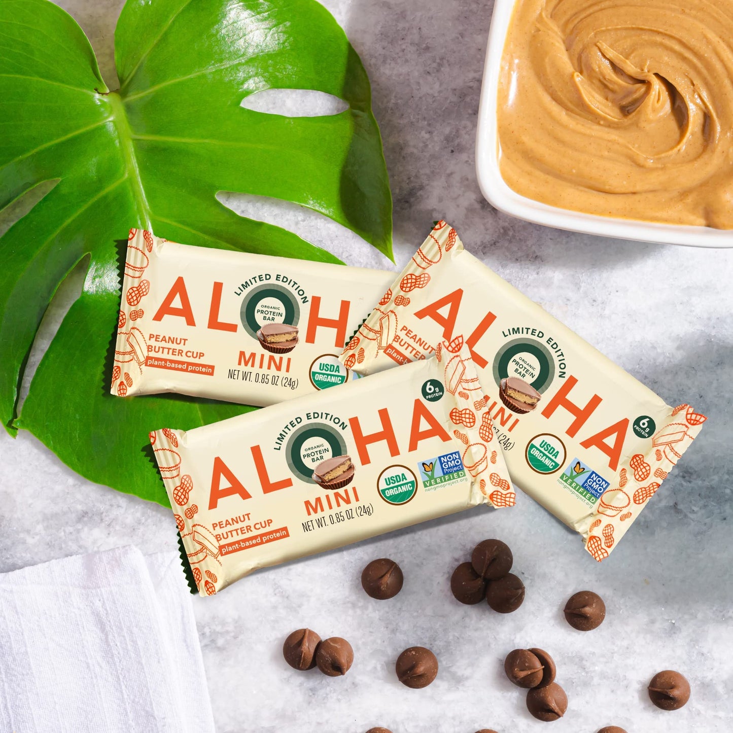ALOHA Organic Plant Based Protein Bar MINIS |Peanut Butter Cup | 20 Count, 24g Bars | Vegan, Low Sugar, Gluten Free, Low Carb, N