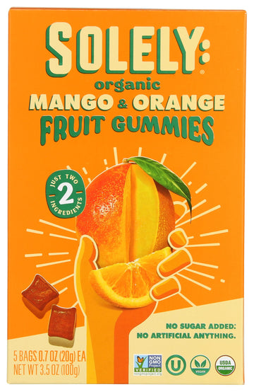 SOLELY Organic Mango and Orange Whole Fruit Gummies | Three Ingredients | No Added Sugars, Artificial Colors or Flavors | Vegan 