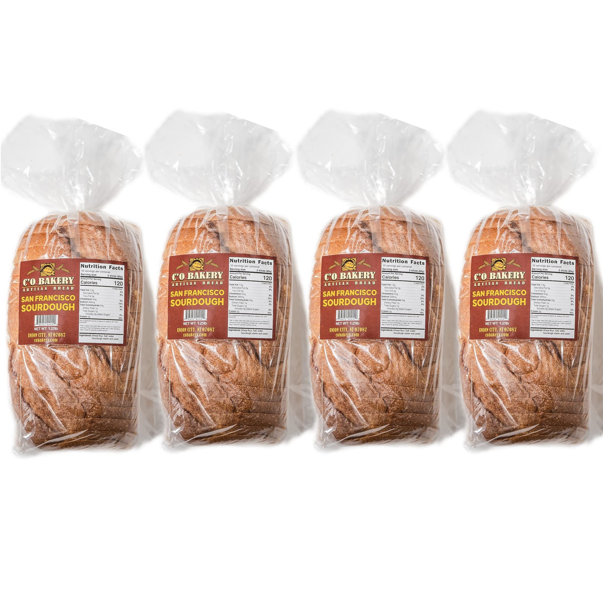C'O Bakery Artisan Bread San Francisco Sourdough - Handmade, All Natural, High Fiber, Sliced Sandwich Loaf Multipack (Pack of 4 