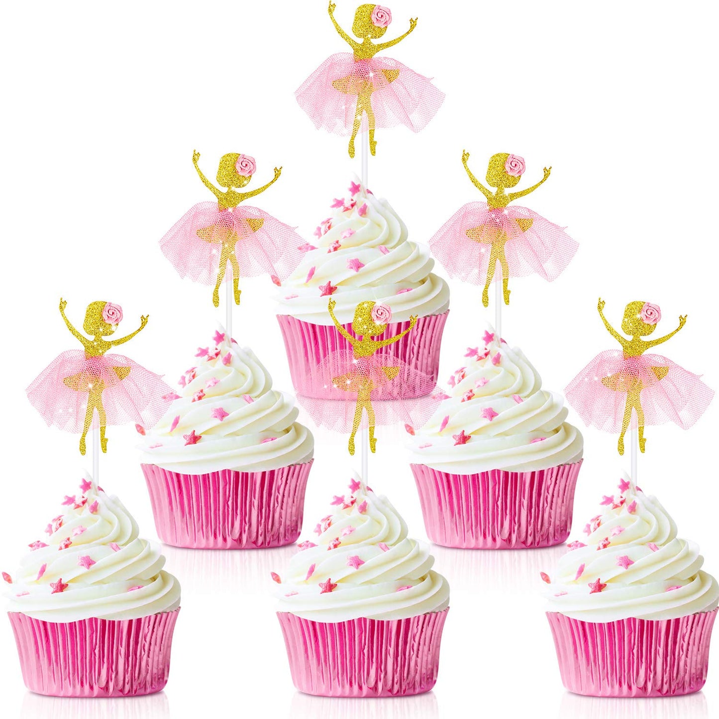 48 Pieces Ballerina Tutu Ballet Dancer Girls Cupcake Toppers Dancing Cake Dessert Muffin Toppers For Wedding Baby Shower Birthda