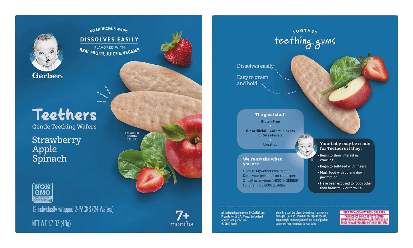 Gerber Teethers Varipk,1 Banana Peach 1 Strawberry Apple Spinach, 2 Ct