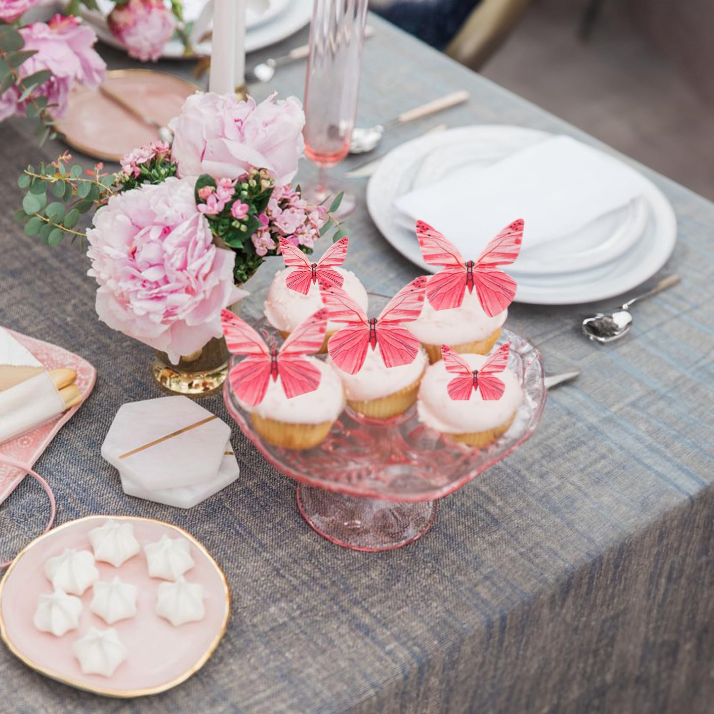 Gyufise 72Pcs Edible Cupcake Toppers - Butterfly & Rose Red Cake Decoration For Baby Shower & Kids Birthday Party
