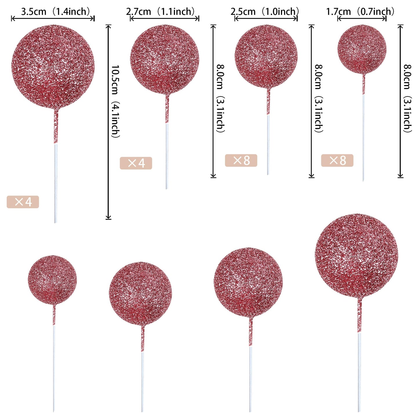 24 Pcs Glitter Balls Cupcake Toppers Foam Ball Cake Picks Mini Balloon Diy Cake Insert Topper Decoration For Baby Shower Wedding